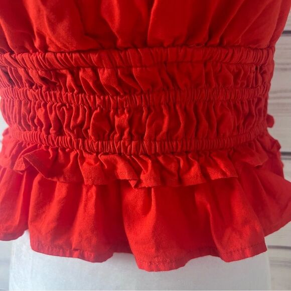 Sim & Sam Red-Orange V Neck Tie Shoulder Crop Top - Picture 3 of 9